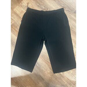 Susan Graver Essentials Liquid Knit Black Pull-On Wideleg Crop  Pocket Size 1X